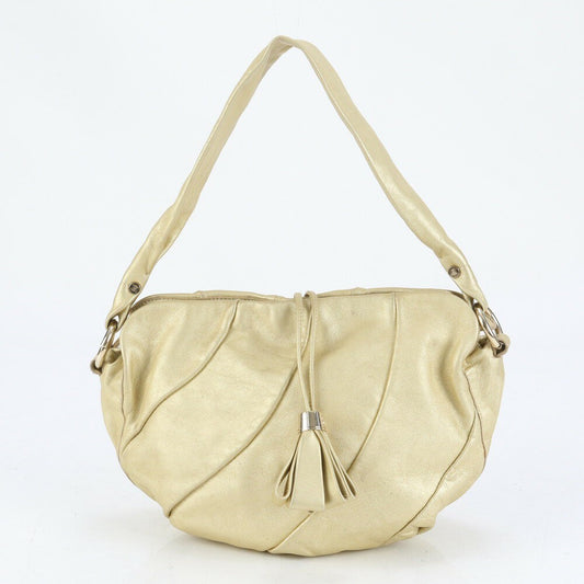 CELINE Hand Shoulder Bag Tote Purse Leather Gold Authentic
