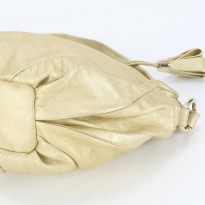 CELINE Hand Shoulder Bag Tote Purse Leather Gold Authentic