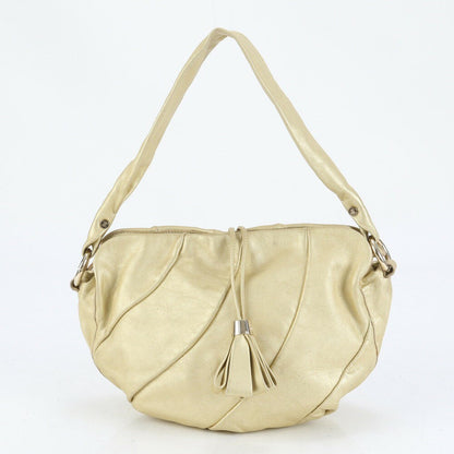 CELINE Hand Shoulder Bag Tote Purse Leather Gold Authentic