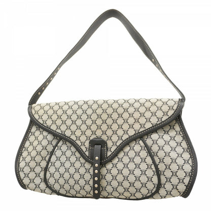 CELINE Shoulder Bag Purse Macadam Nylon Canvas Gray Black Authentic