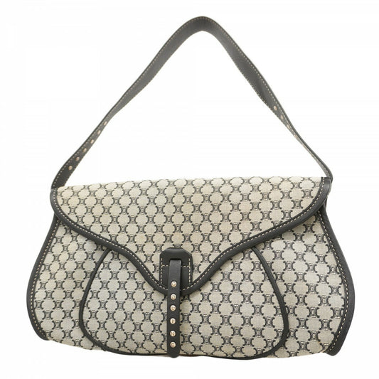 CELINE Shoulder Bag Purse Macadam Nylon Canvas Gray Black Authentic