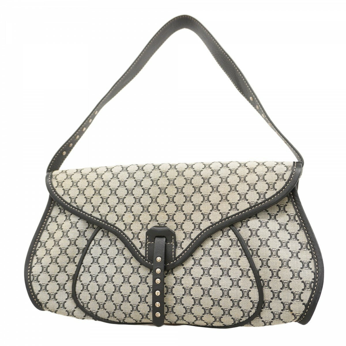 CELINE Shoulder Bag Purse Macadam Nylon Canvas Gray Black Authentic