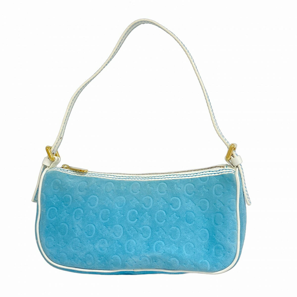 CELINE Accessory Pouch Hand Pouch C Macadam Suede Sky Blue White Authentic