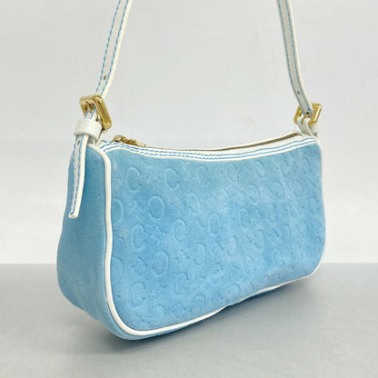 CELINE Accessory Pouch Hand Pouch C Macadam Suede Sky Blue White Authentic