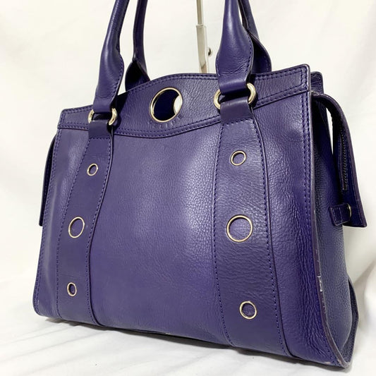 CELINE Hand Bag Tote Purse Leather Purple Authentic