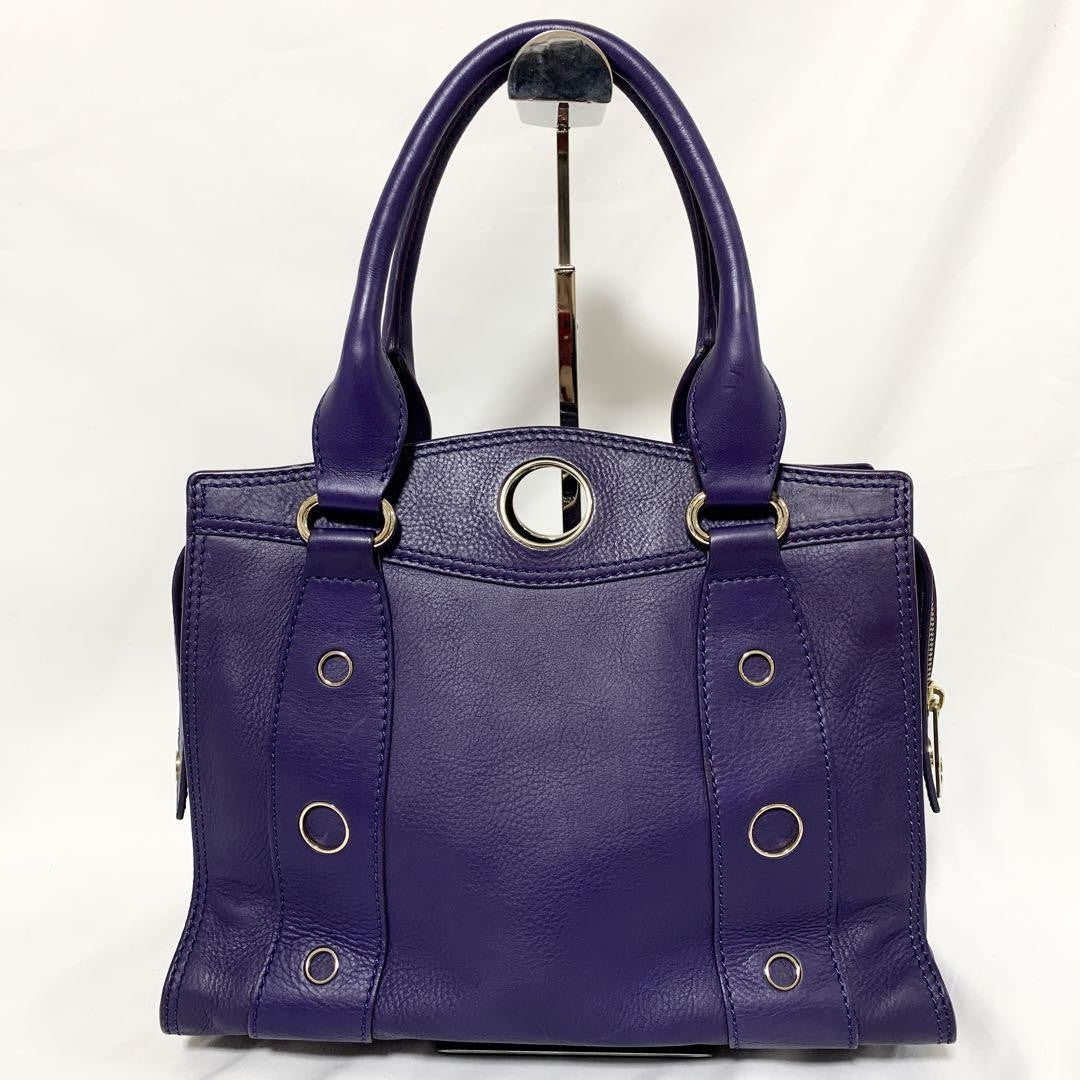 CELINE Hand Bag Tote Purse Leather Purple Authentic