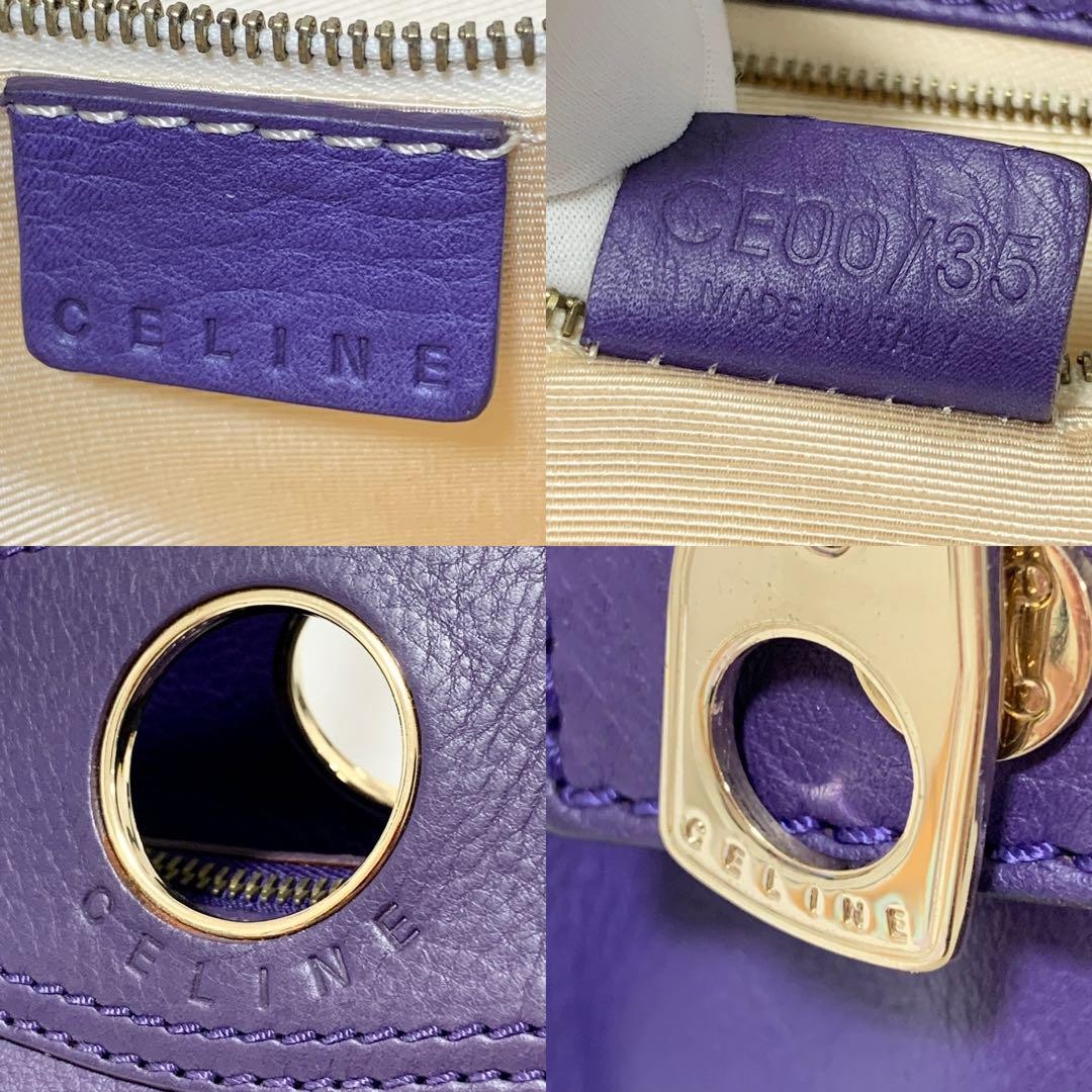 CELINE Hand Bag Tote Purse Leather Purple Authentic