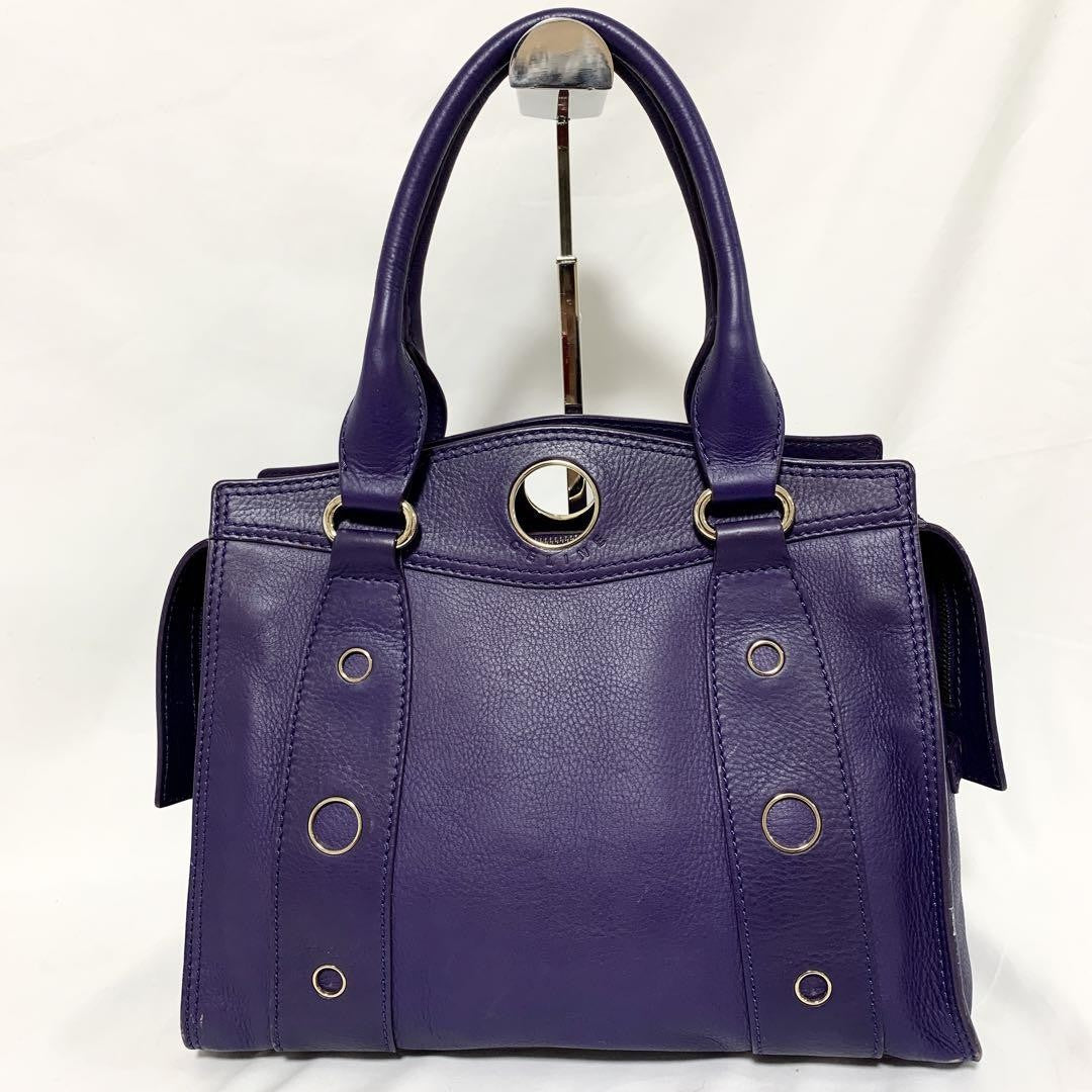 CELINE Hand Bag Tote Purse Leather Purple Authentic