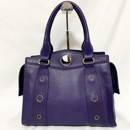 CELINE Hand Bag Tote Purse Leather Purple Authentic