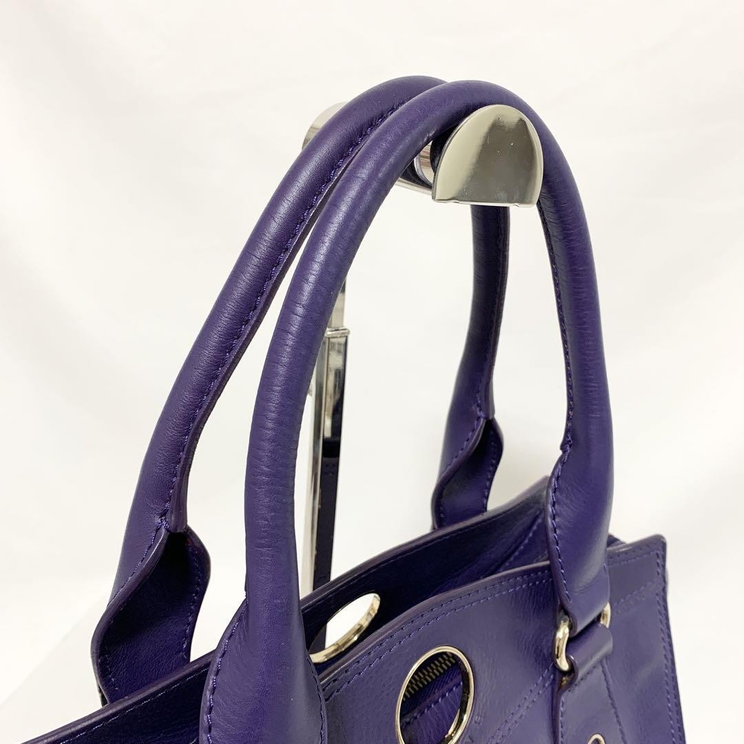 CELINE Hand Bag Tote Purse Leather Purple Authentic