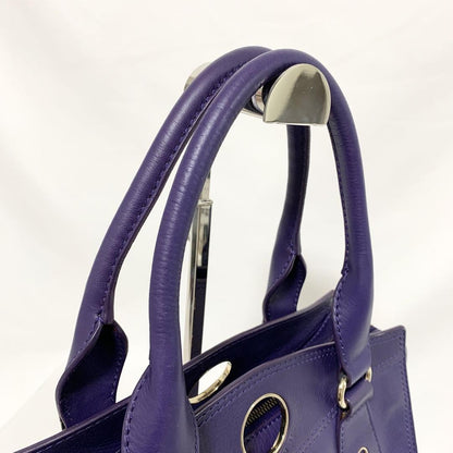 CELINE Hand Bag Tote Purse Leather Purple Authentic