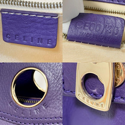 CELINE Hand Bag Tote Purse Leather Purple Authentic
