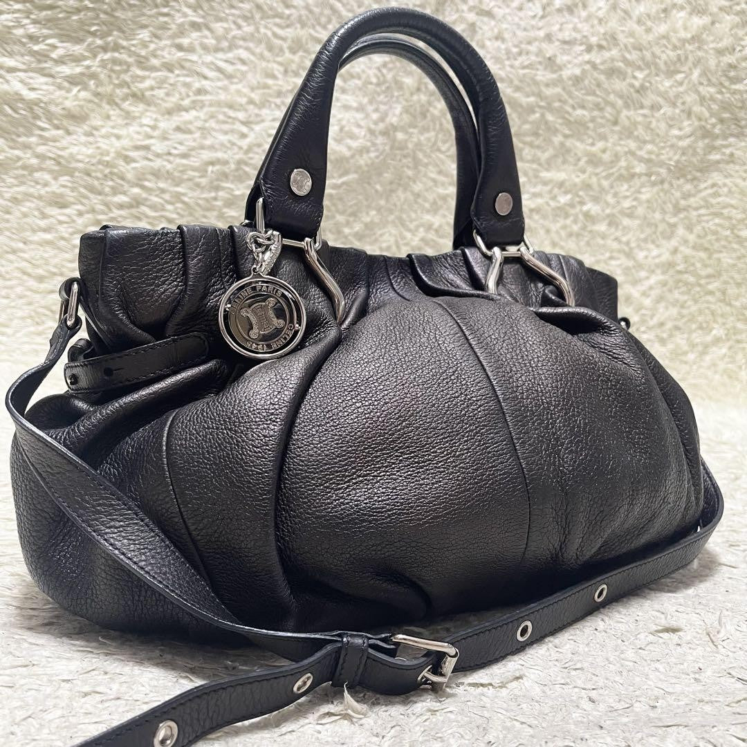 CELINE Hand Shoulder Bag Tote Purse 2way Leather Dark Brown Authentic