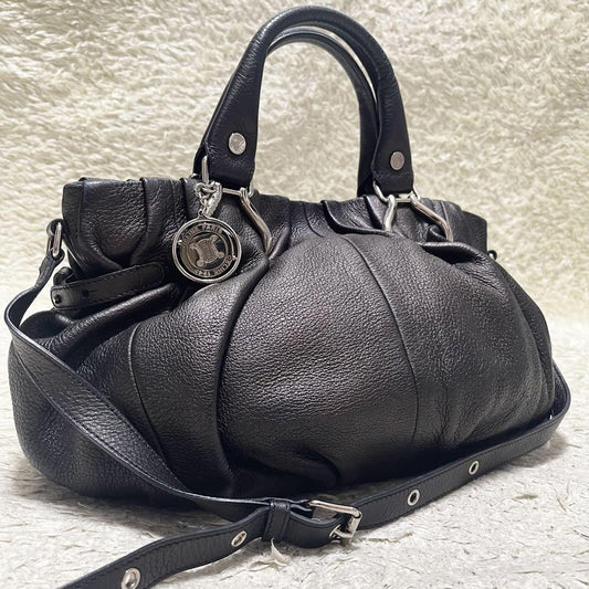 CELINE Hand Shoulder Bag Tote Purse 2way Leather Dark Brown Authentic