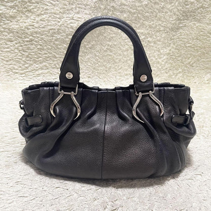 CELINE Hand Shoulder Bag Tote Purse 2way Leather Dark Brown Authentic