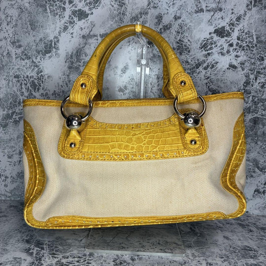 CELINE Hand Bag Tote Purse Boogie Canvas Yellow Authentic