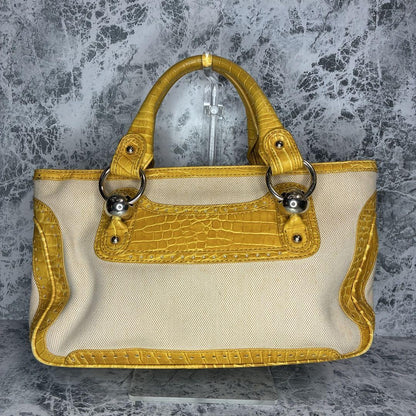 CELINE Hand Bag Tote Purse Boogie Canvas Yellow Authentic