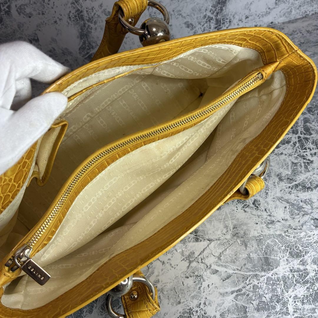 CELINE Hand Bag Tote Purse Boogie Canvas Yellow Authentic