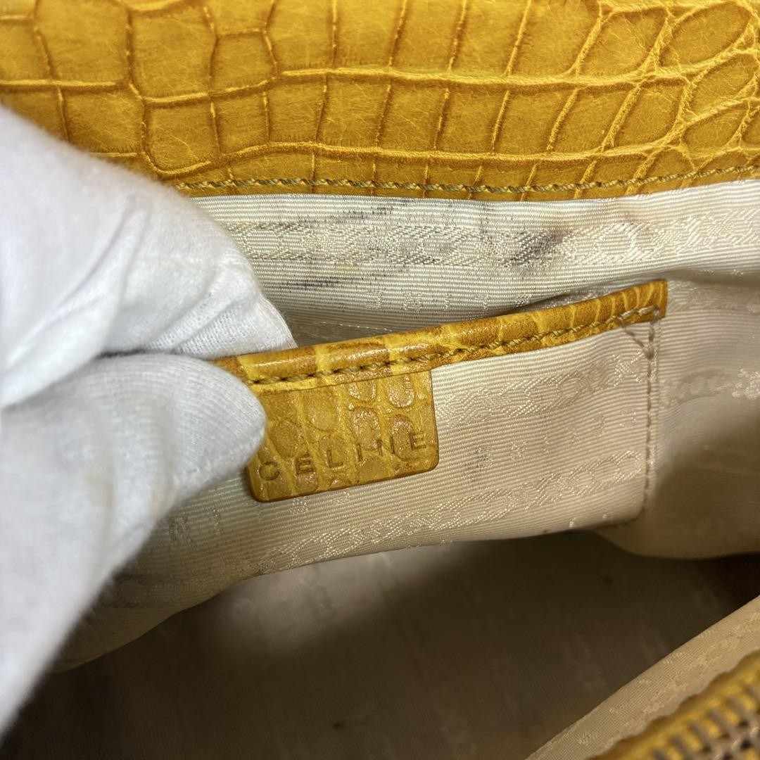 CELINE Hand Bag Tote Purse Boogie Canvas Yellow Authentic