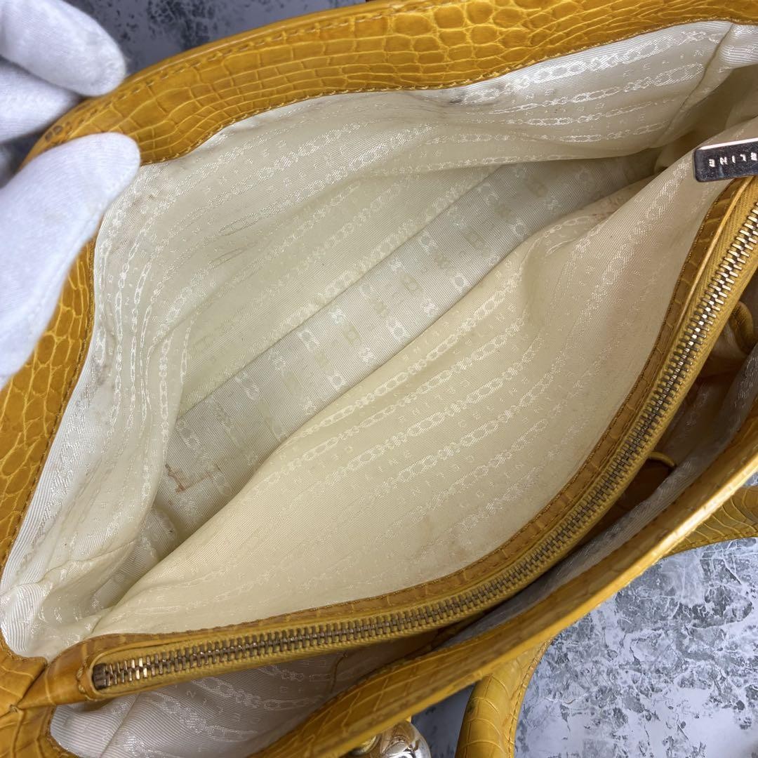 CELINE Hand Bag Tote Purse Boogie Canvas Yellow Authentic