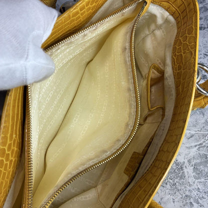 CELINE Hand Bag Tote Purse Boogie Canvas Yellow Authentic