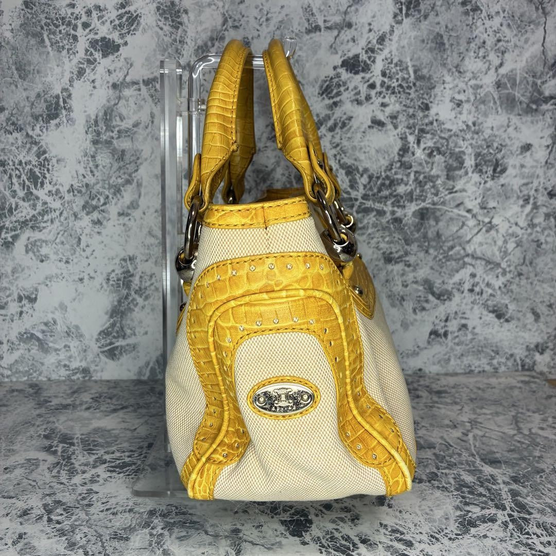 CELINE Hand Bag Tote Purse Boogie Canvas Yellow Authentic