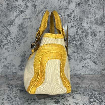 CELINE Hand Bag Tote Purse Boogie Canvas Yellow Authentic