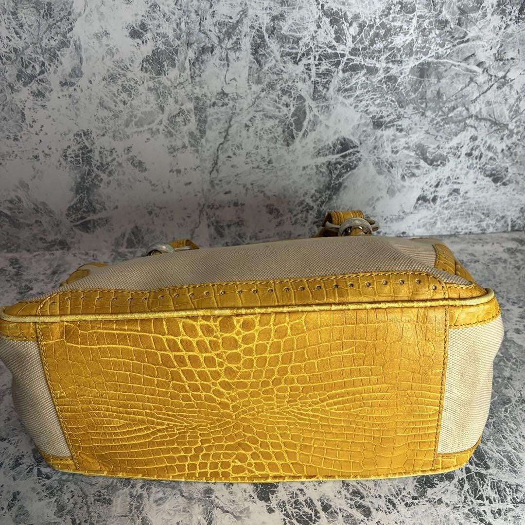 CELINE Hand Bag Tote Purse Boogie Canvas Yellow Authentic
