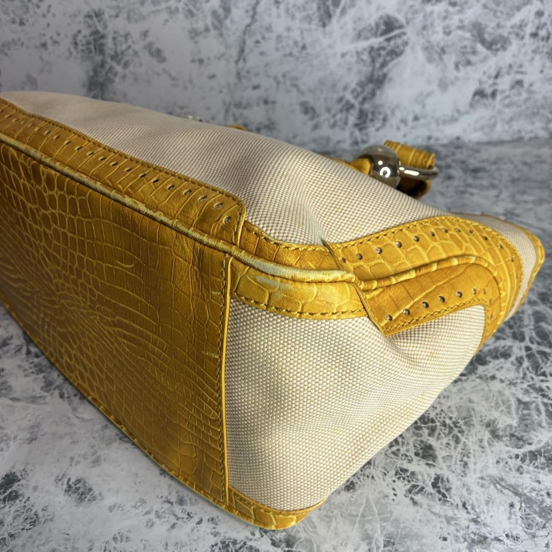 CELINE Hand Bag Tote Purse Boogie Canvas Yellow Authentic
