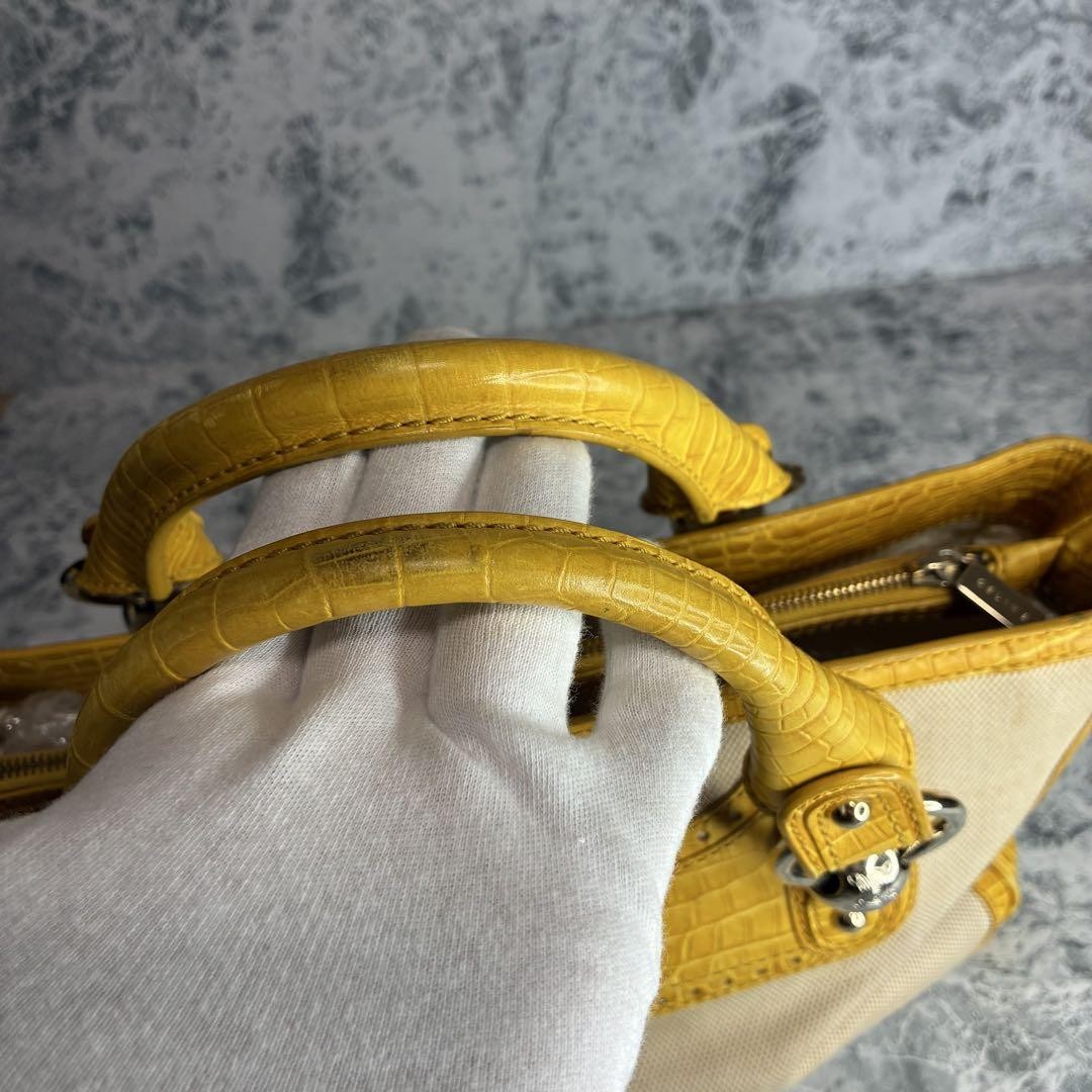 CELINE Hand Bag Tote Purse Boogie Canvas Yellow Authentic