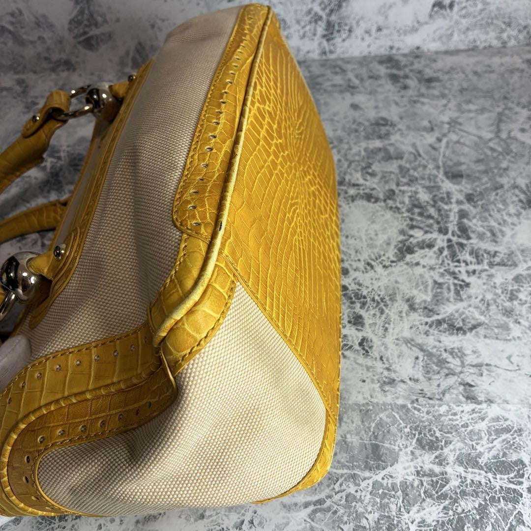 CELINE Hand Bag Tote Purse Boogie Canvas Yellow Authentic