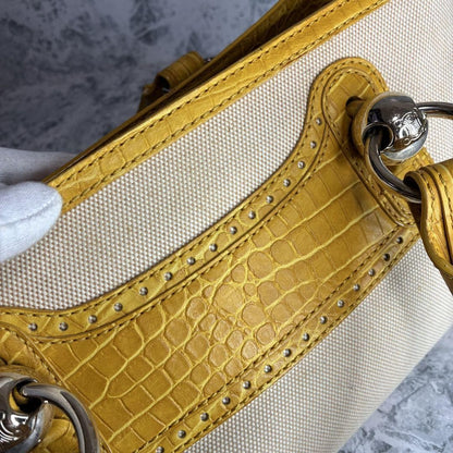 CELINE Hand Bag Tote Purse Boogie Canvas Yellow Authentic