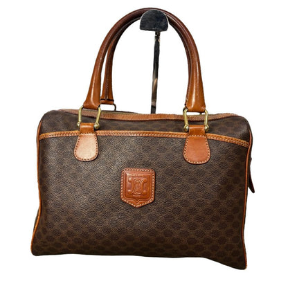 CELINE Boston Hand Bag Tote Purse Macadam Leather Brown Authentic