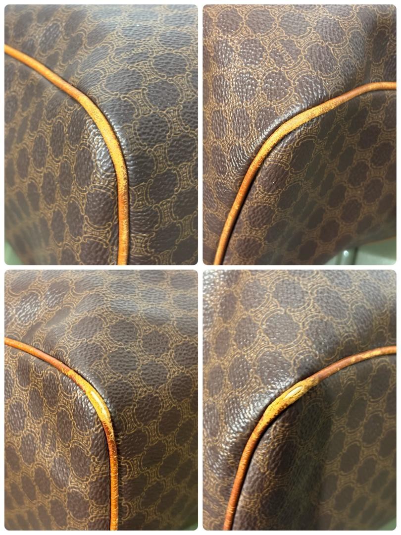 CELINE Boston Hand Bag Tote Purse Macadam Leather Brown Authentic