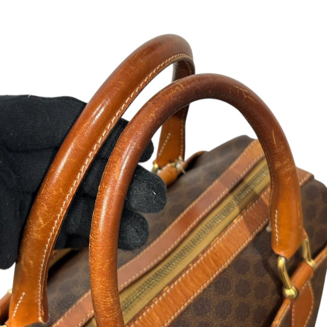 CELINE Boston Hand Bag Tote Purse Macadam Leather Brown Authentic