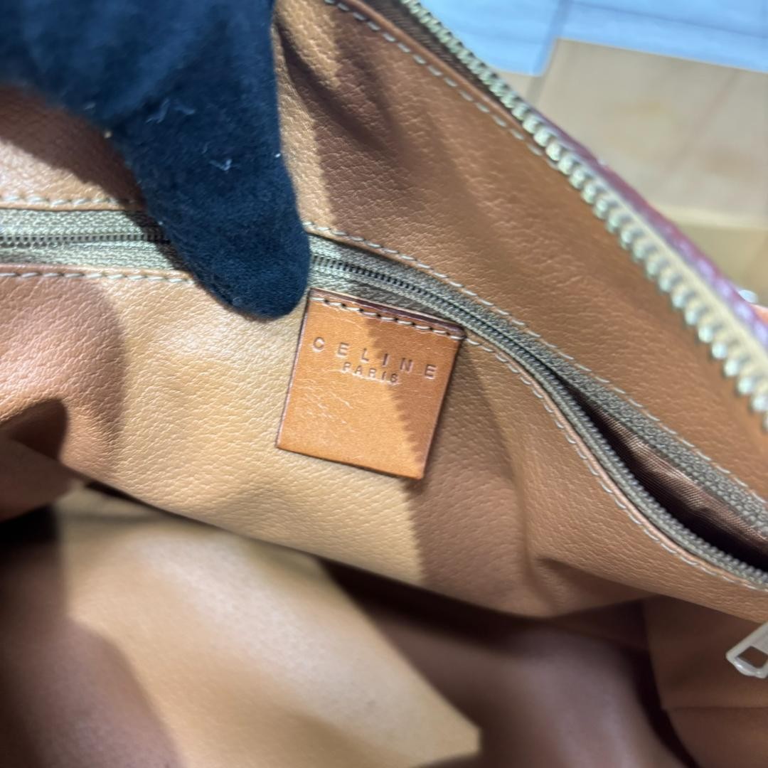 CELINE Boston Hand Bag Tote Purse Macadam Leather Brown Authentic