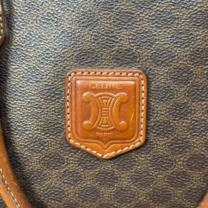CELINE Boston Hand Bag Tote Purse Macadam Leather Brown Authentic