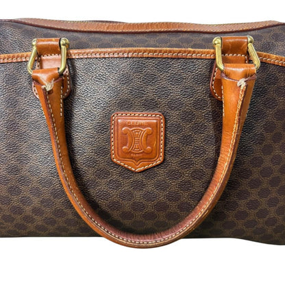 CELINE Boston Hand Bag Tote Purse Macadam Leather Brown Authentic