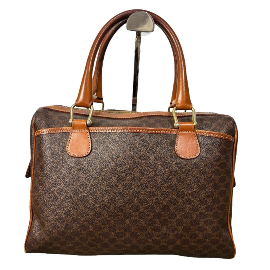 CELINE Boston Hand Bag Tote Purse Macadam Leather Brown Authentic