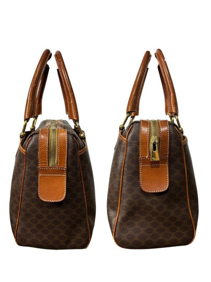 CELINE Boston Hand Bag Tote Purse Macadam Leather Brown Authentic