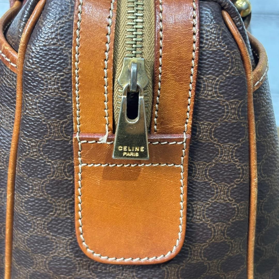 CELINE Boston Hand Bag Tote Purse Macadam Leather Brown Authentic