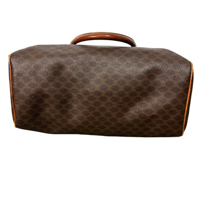 CELINE Boston Hand Bag Tote Purse Macadam Leather Brown Authentic