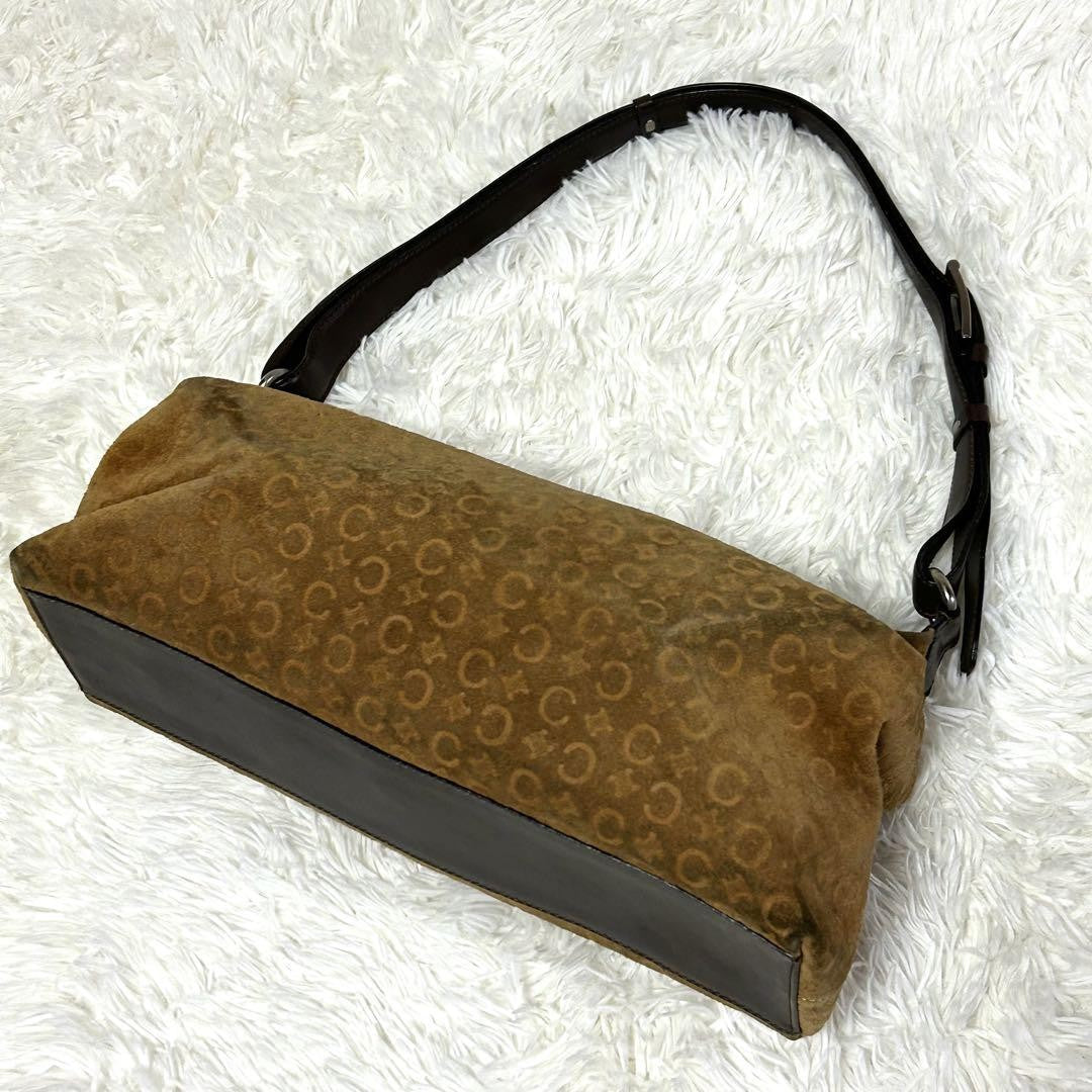 CELINE Shoulder Bag Purse C Macadam Suede Brown Authentic