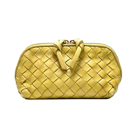 BOTTEGA VENETA Accessory Pouch Hand Pouch Intrecciato Leather Yellow Authentic