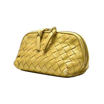 BOTTEGA VENETA Accessory Pouch Hand Pouch Intrecciato Leather Yellow Authentic