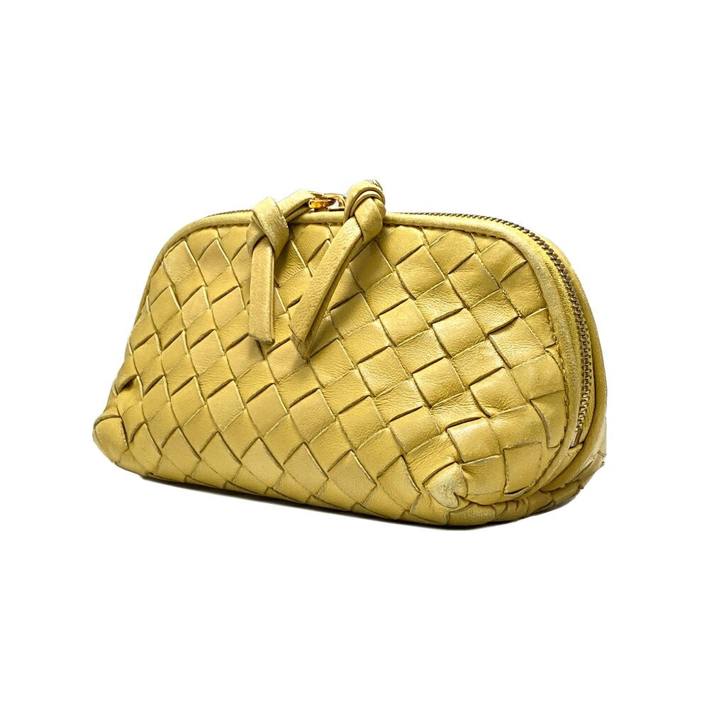 BOTTEGA VENETA Accessory Pouch Hand Pouch Intrecciato Leather Yellow Authentic