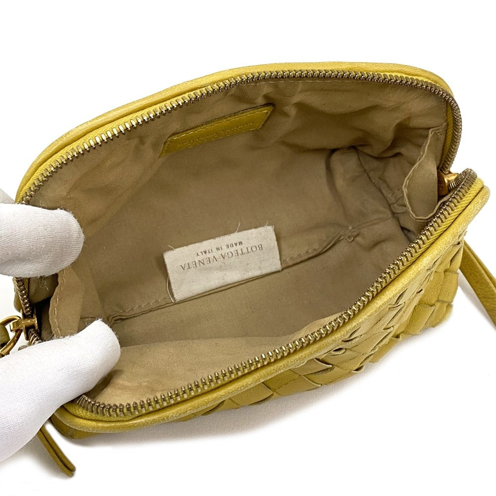 BOTTEGA VENETA Accessory Pouch Hand Pouch Intrecciato Leather Yellow Authentic