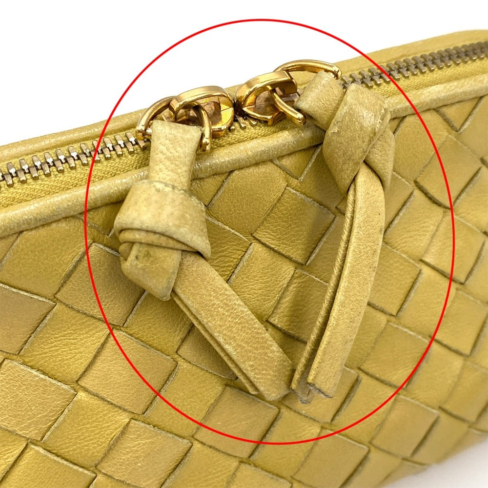 BOTTEGA VENETA Accessory Pouch Hand Pouch Intrecciato Leather Yellow Authentic