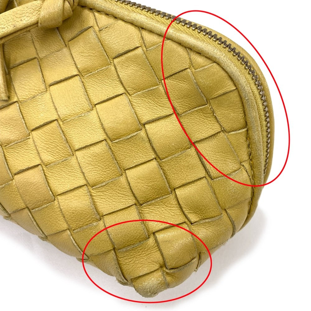 BOTTEGA VENETA Accessory Pouch Hand Pouch Intrecciato Leather Yellow Authentic