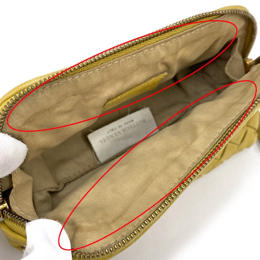 BOTTEGA VENETA Accessory Pouch Hand Pouch Intrecciato Leather Yellow Authentic